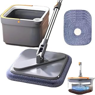 Spin Mop M16,Self Wash Spin Mop M16,Spin Mop and Bucket with Wringer Set for Home,Spin Mop Separate Clean and Dirty Water,Wet and Dry Use (B)