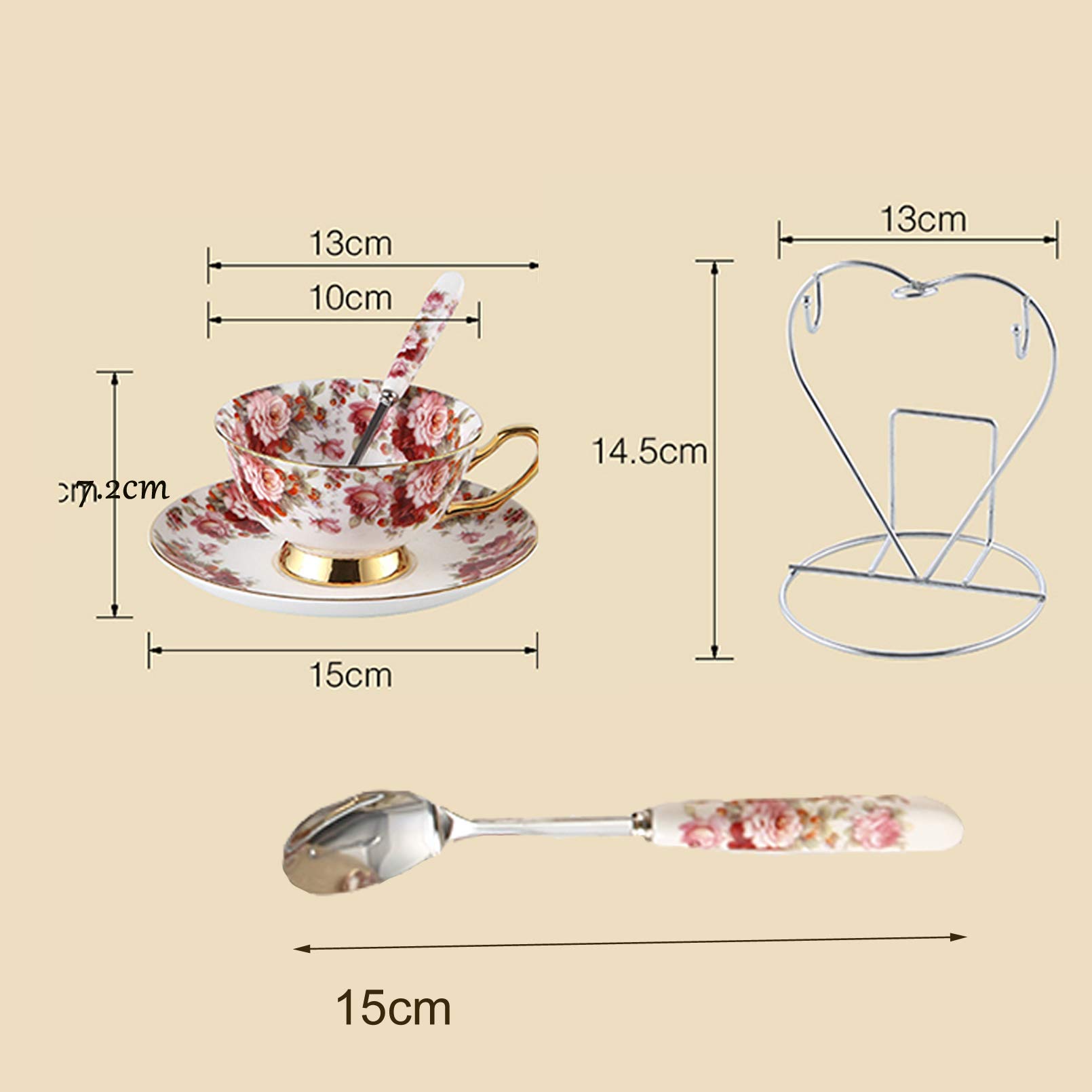 TEACUPS PORCELANIA, 200Ml, Servicio De Té Inglés, Servicio De Café con Flores, Conjunto De Café De Porcelana, Taza De Café Floral con Platillo Y Cuchara De Porcelana De Porcelana De Hueso Premium.,A