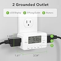 Vista 2 de BN-LINK Temporizador digital resistente de 7 días con doble salida, pantalla LCD, diseño programable de 3 clavijas, para luces, ventiladores