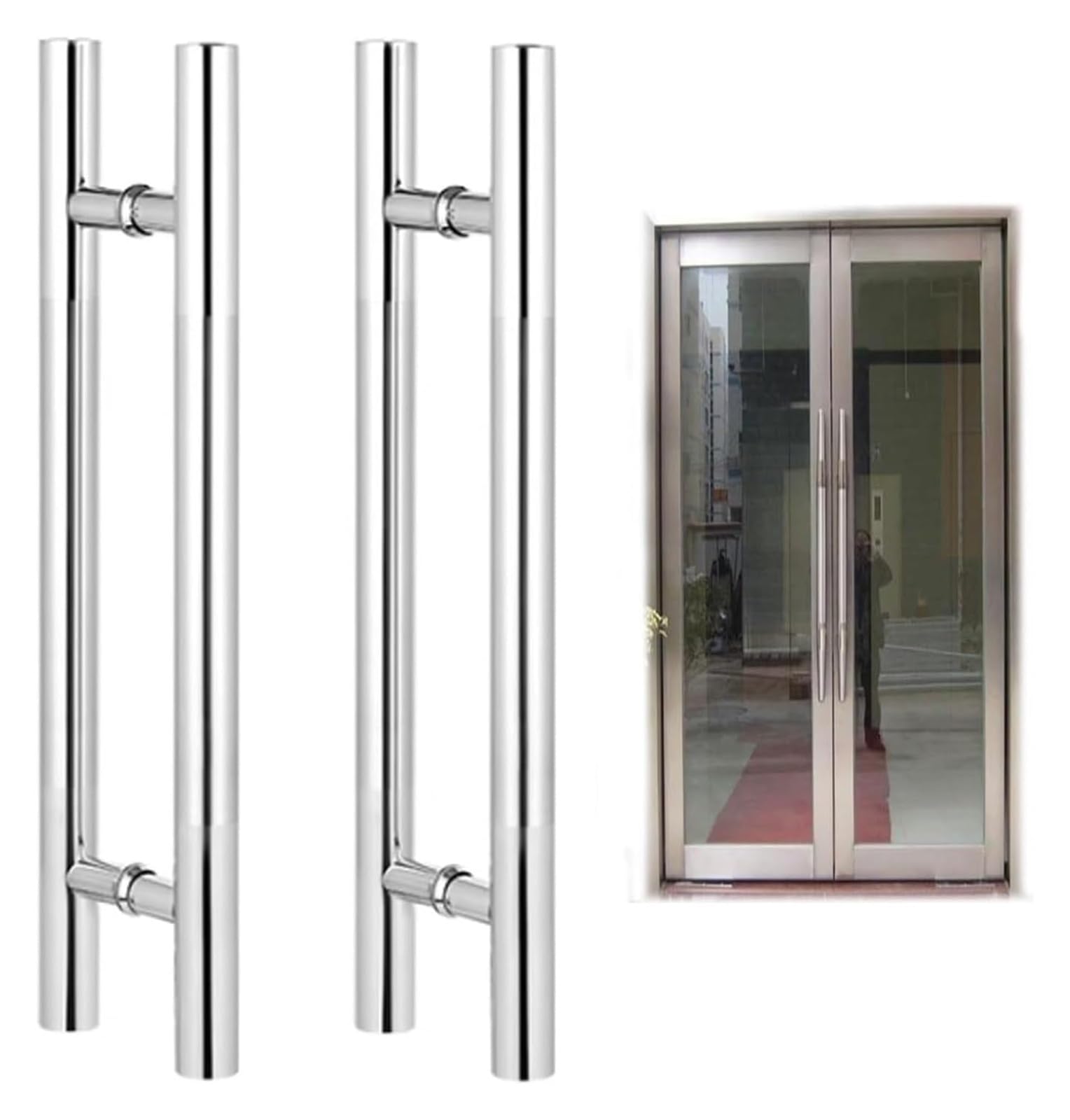 CWCQGH Push Pull Door Handle, Sliding Barn Door Handle, Stainless Steel Commercial Front Glass Door Handle Bar Pull,Silver-80cm(31.5inch)