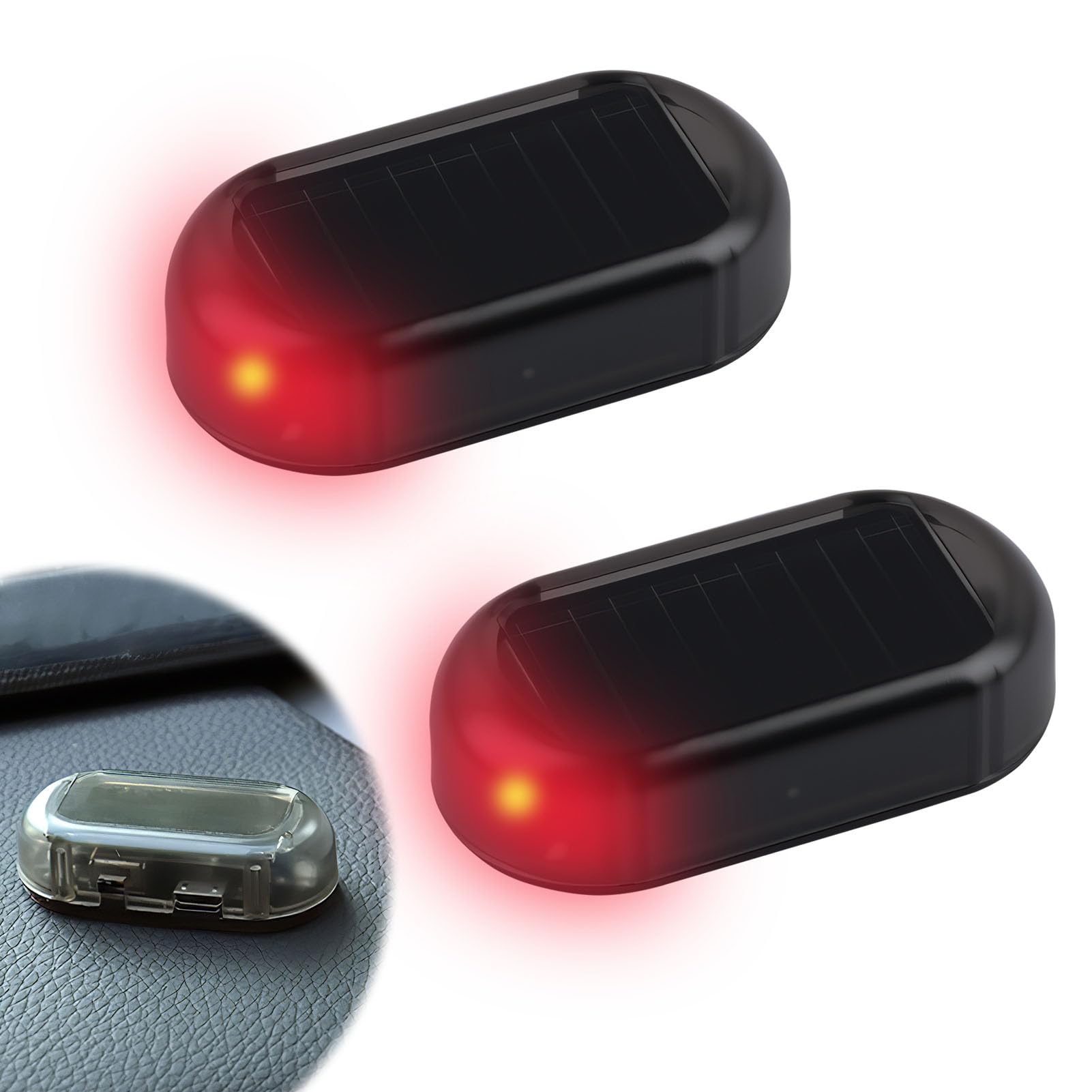 Set di 2 Allarme Solare per Auto, LED Antivandalismo Lampeggiamento Notturno, Sistema Antifurto Flash per Auto Moto Barca