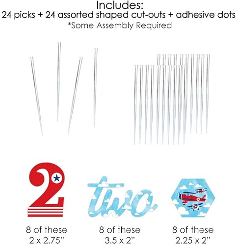 Miniatura 5 de Juego de 24 púas para tartas con diseño de avión y avión de avión para el segundo cumpleaños