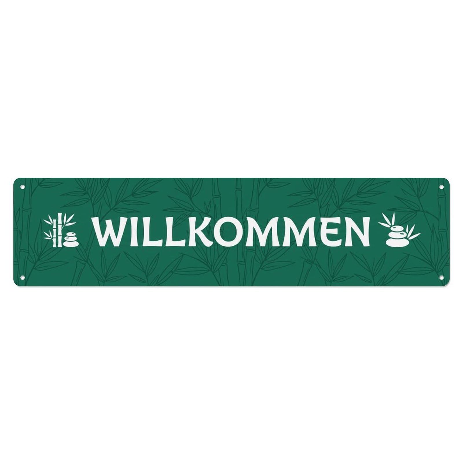 Jade Green Bamboo Zen Garden Welcome Metal Tin Sign Plaque Wall Decor for Cafe, Club Bar, Office, Home Garden Metal Poster 4x16Inch