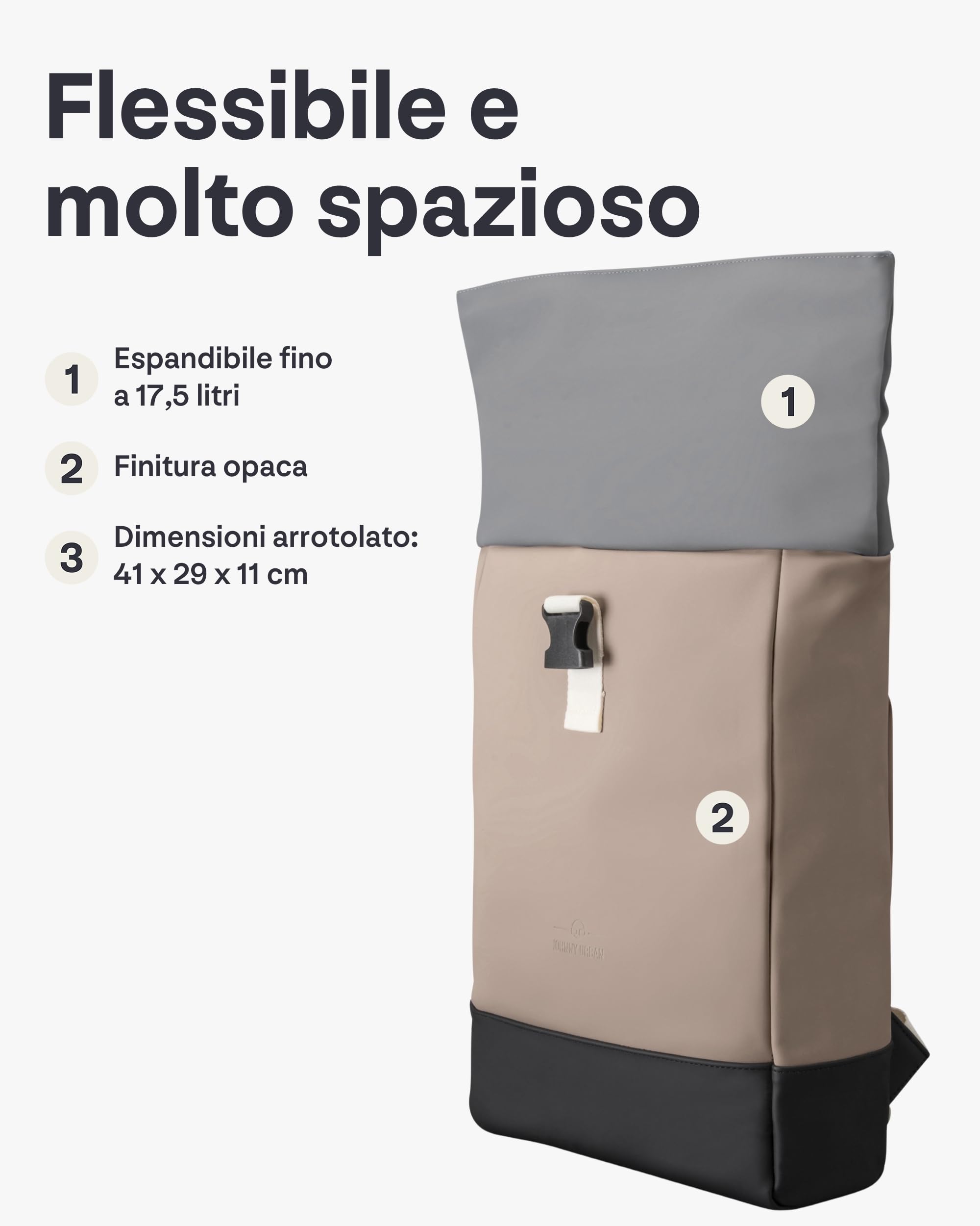 Johnny Urban Zaino Porta PC Donna e Uomo - Harvey Medium - Rolltop per Lavoro Viaggio Università - Scomparto per Laptop 16 Pollici - 15-18L - Idrorepellente