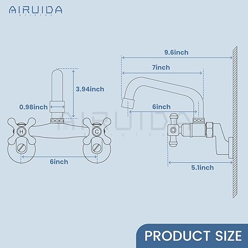 Vista 40 de Airuida Grifo de cocina de níquel cepillado para montaje en pared, boquilla de 8 pulgadas, montaje en pared, grifo de fregadero de lavandería