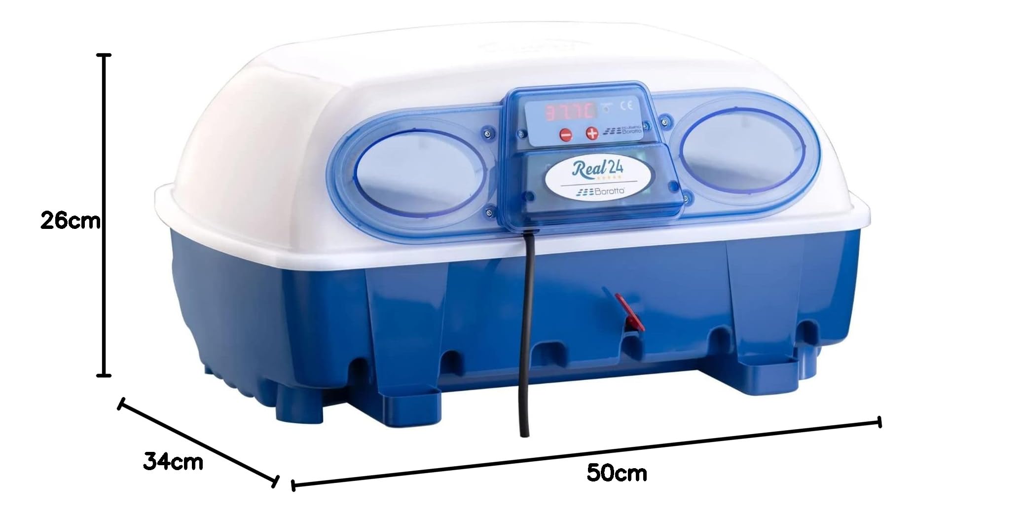 Borotto Real 24 Semi Automatica | Incubatrice per Uova Professionale Brevettata per 24 Uova o 96 Piccole con Girauova a Levetta e Controllo della Temperatura | Made in Italy