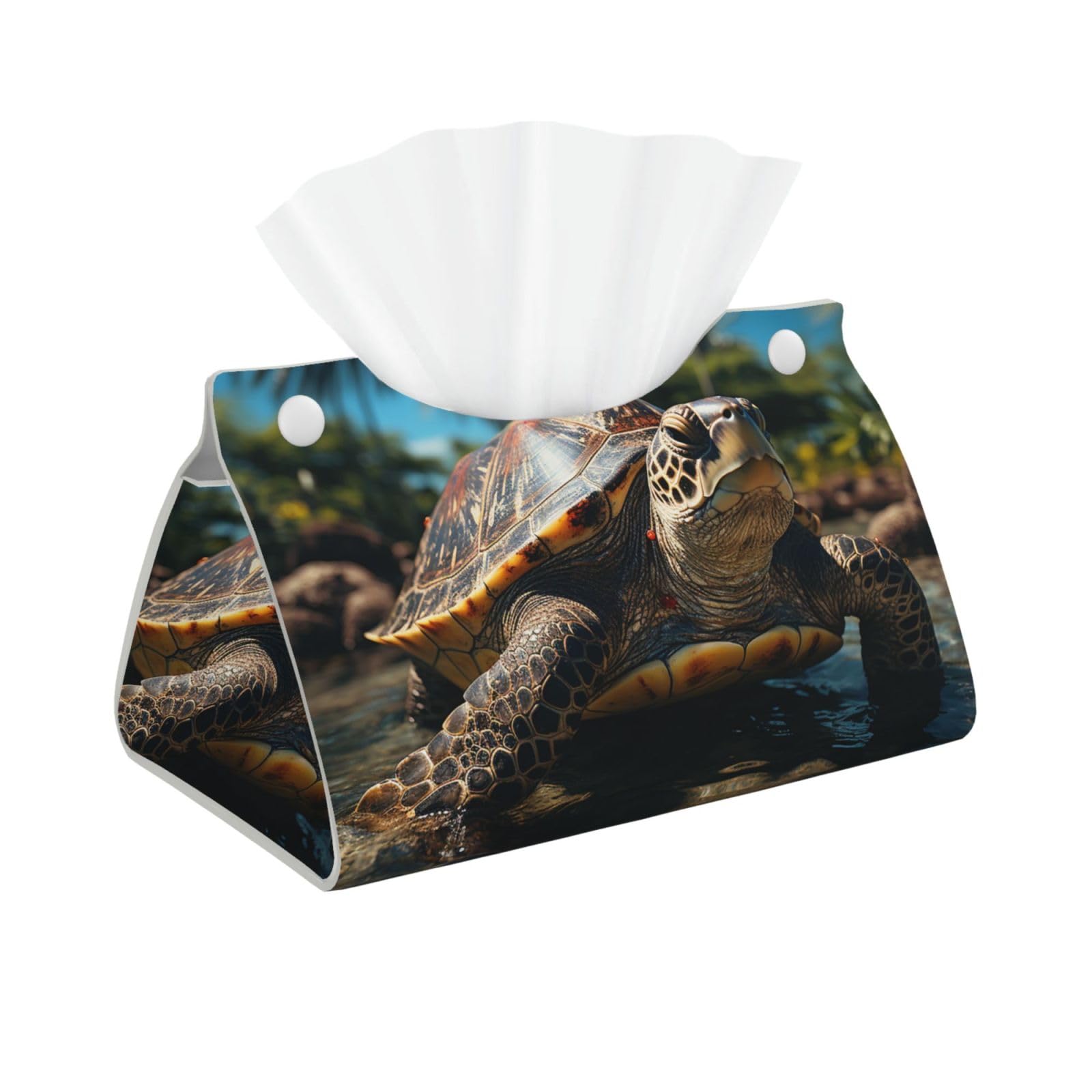 Pu Leather Tissue Box Cover, Big Turtle and Palm Trees Rectangle Tissue Case Covers Decorative Tissue Box Holder Waterproof Tissue Holder Organizer for Bathroom Home Office