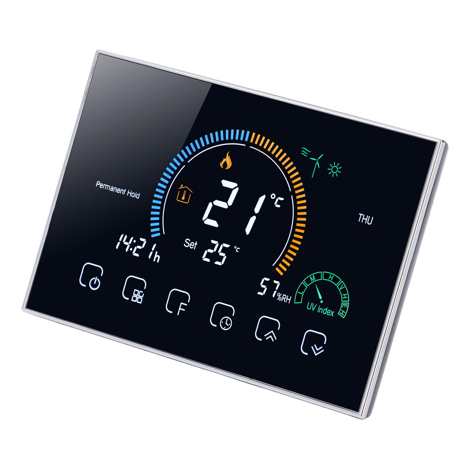 Programowalny inteligentny regulator temperatury 95–240 V do systemów HVAC — termostat centralnego klimatyzatora z ekranem dotykowym LED i łącznością Wi-Fi, czarne wykończenie, (Czarny)