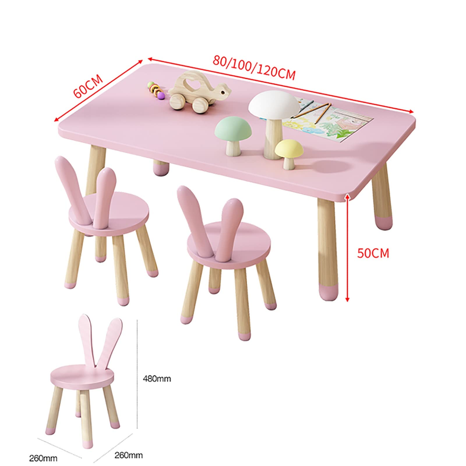 DXYDZSWD Children's Table and Chair Set (3PCS) American Draw Study Table, INS Home Game Table, Kindergarten Toy Table, Table and Chair Combinati(D,100cm)