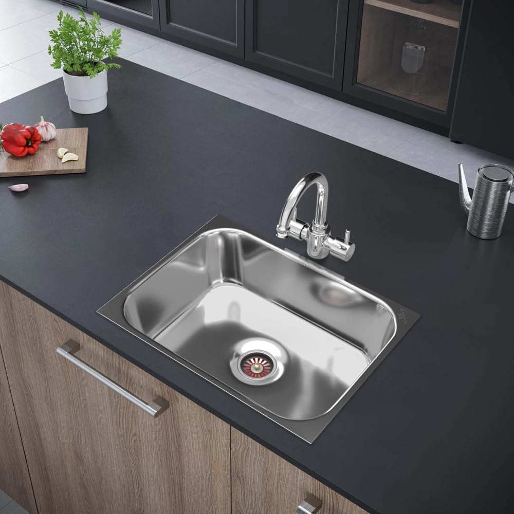 Johnson Nexa SS304 Stainless Steel Single Bowl Kitchen Sink 18x16x8 Inch | Glossy Finish Compact Kitchen Sink with Round Waste Coupling | Durable Modern Kitchen Sink | 10 Years Warranty-image-48