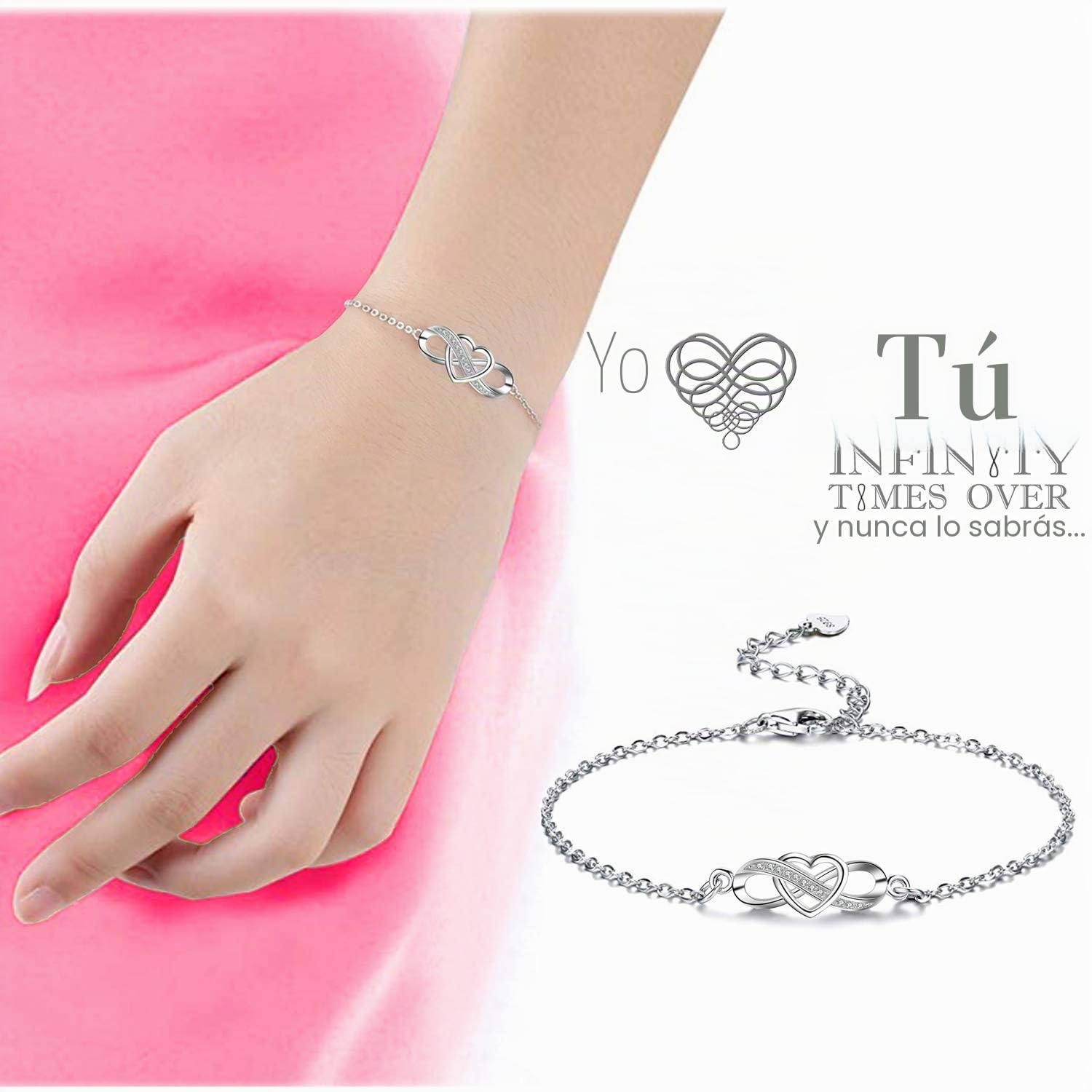 Juego de Collar y Pulsera de Corazón Infinito | Plata 925 con Cristal Austriaco | Elegante Set de Joyería para Ella