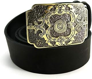 Leather belt with brass buckle Hutsul sun; Handmade&processed; Slavic sun symbols; Ornamental brass buckle; Slavic amulet;