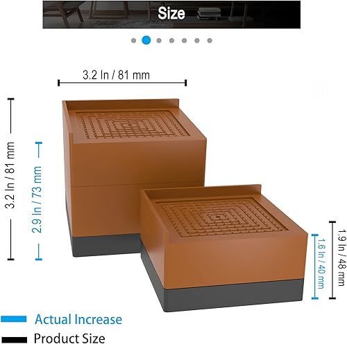 Miniatura 2 de Elevadores de muebles de cama ajustables, elevación en alturas de 1.6 pulgadas o 3.2 pulgadas, elevadores rectangulares resistentes para cama,