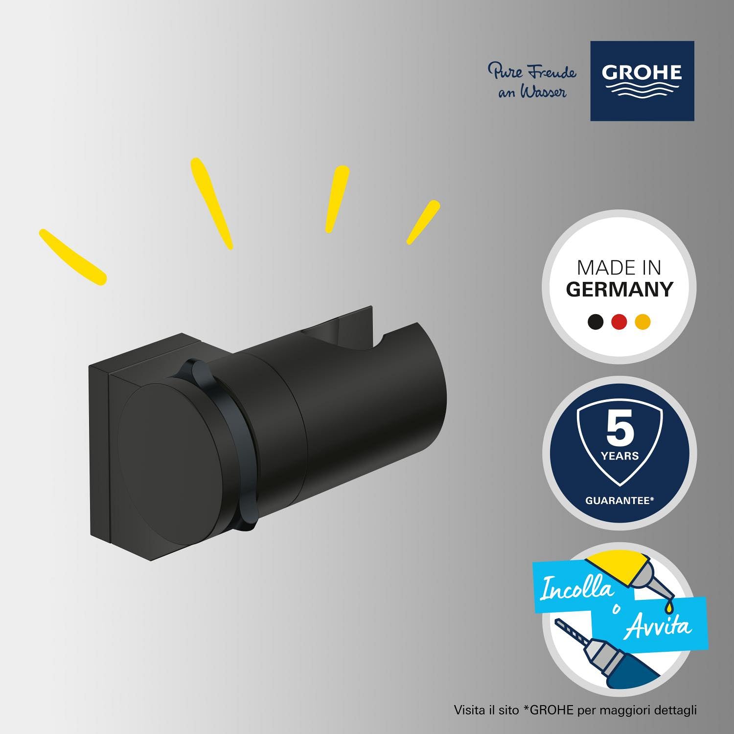 GROHE Vitalio Universal Supporto a parete per Doccino Doccia, nero opaco, 261832431