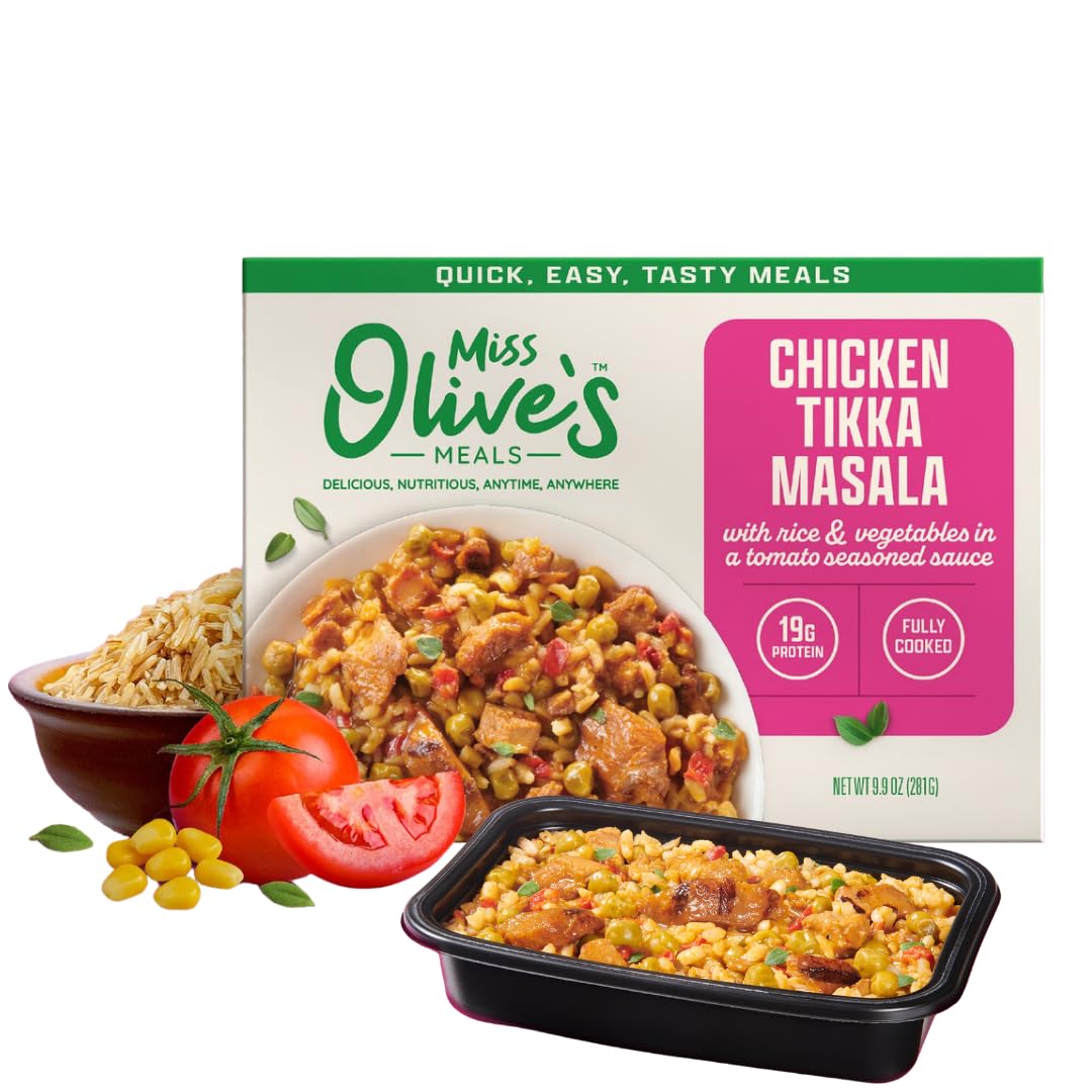 Miss Olive’s Chicken Tikka Masala & Rice Meal, 6 Pack (6/9.9 oz Trays) – Heat & Serve Microwave Meals – K12 Compliant, Nutritious Ready-to-Eat Entrées – Convenient Lunch & Dinner, Made with Tender Chicken & Aromatic Spices