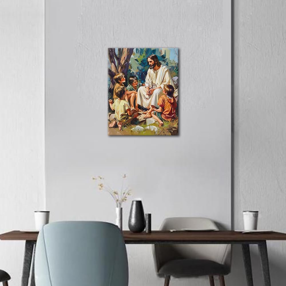 Paint by Number, Jesus Paint by Numbers, Adult Paint by Number Kits on Canvas Color by Number Painting by Numbers, DIY Jesus Tells Stories Oil Number Painting Canvas Arts with Framed, 16 x20 Inch