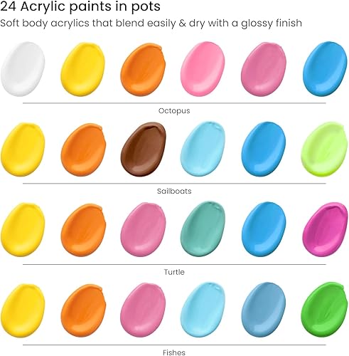 Miniatura 10 de Arteza Kids Kit de pintura natural, 4 lienzos, 3 x 3 pulgadas, 4 caballetes, 12 pinturas acrílicas, 2 pinceles de pintura, 1 paleta, actividades