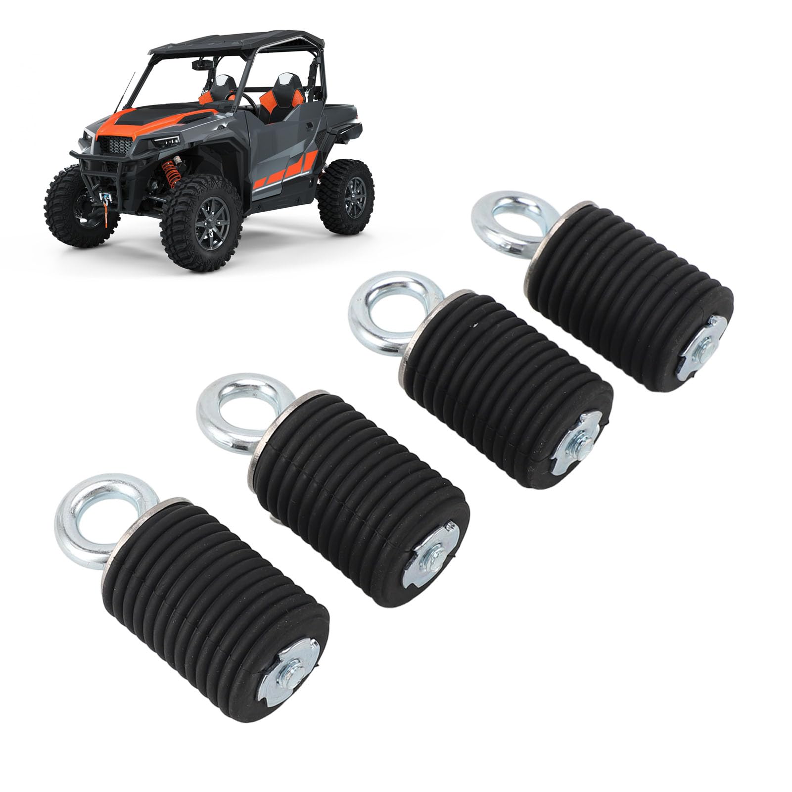 4PCS ATV Lock & Ride Zurranker, 1,45 Zoll (37 mm) Gummi Anschlagpunkt aus Edelstahl, Elastische Ladungssicherung Passend für Polaris Ranger, UTV & ATV