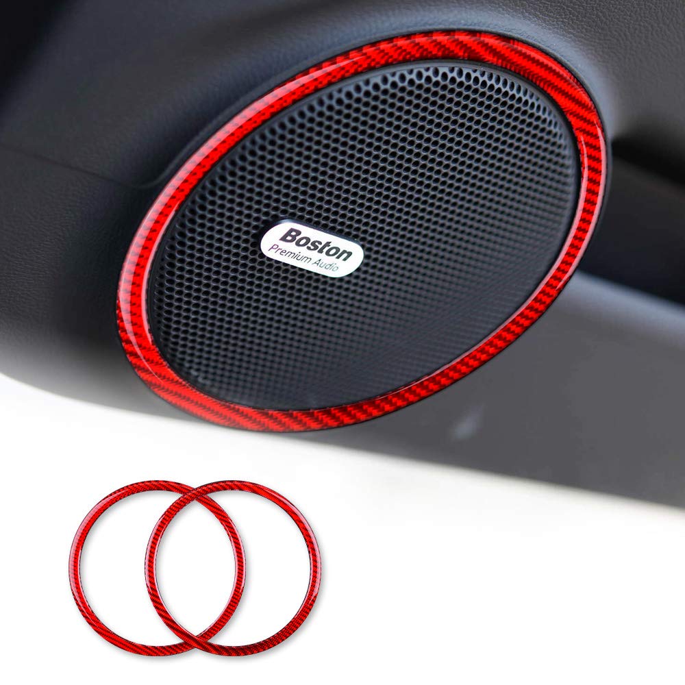 NEFELI Compatible with Chevrolet Camaro 2010-2015 Accessories Carbon Fiber Car Door Speaker Surround Sticker Interior Trim (Red)