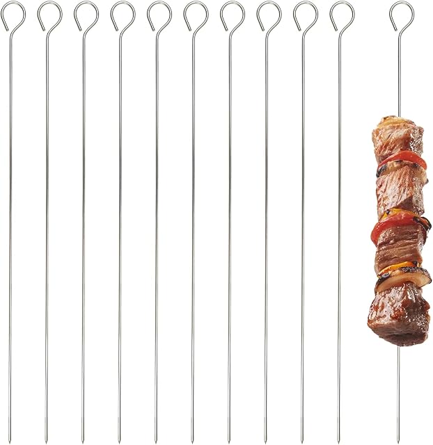 10 Pcs Kebab Skewers 30cm Metal Stainless Steel Barbecue Skewers Reusable BBQ Grill Sticks for Fruit Meat BBQ kabob