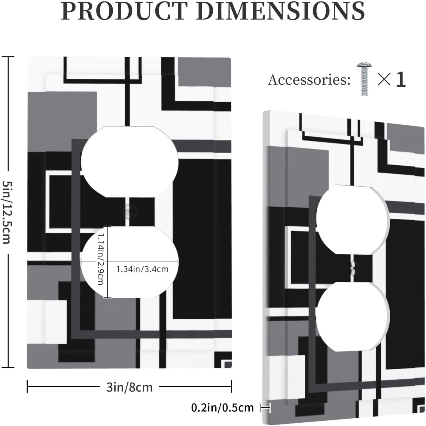 Asondarne Black Grey White Mid Century Decorative Light Switch Cover Duplex Outlet Covers Gray Abstract Geometric Wall Plate Faceplate Lightswitch Electrical For Bedroom Bathroom Kitchen 5 X 3 image 5