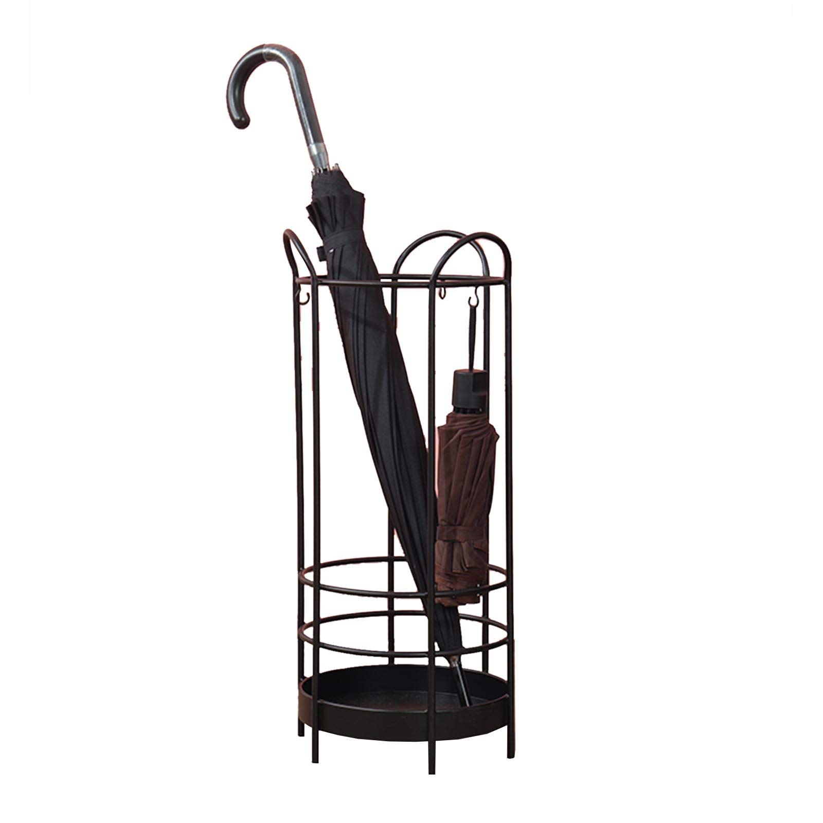 Porte-parapluie noir en métal rond pour entrée intérieure et extérieure avec crochets