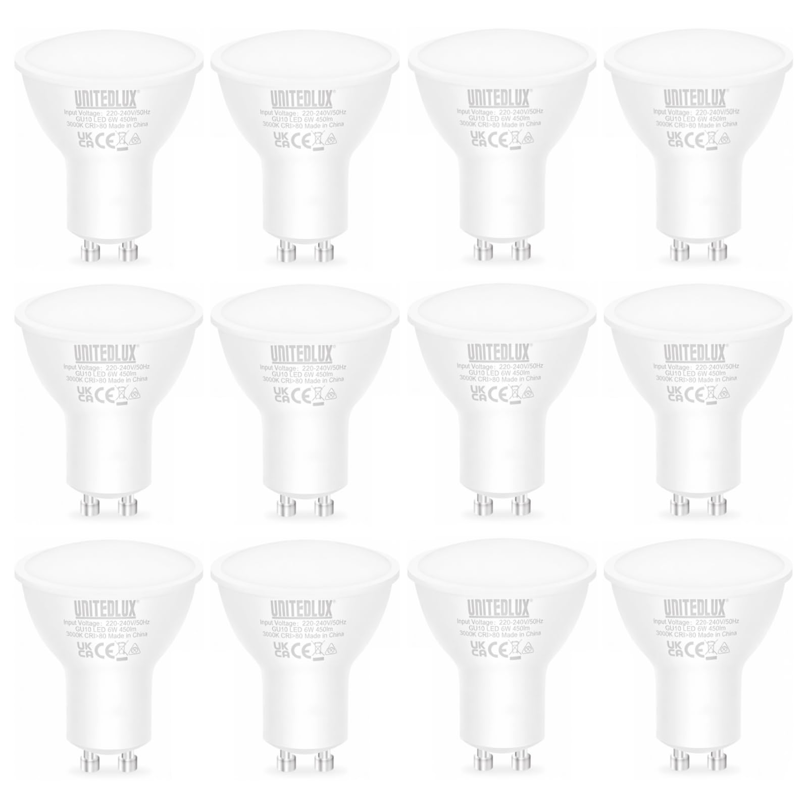 UNITEDLUX GU10 LED Light Bulbs 5W, 45W Halogen Bulb Equivalent, 450lm 3000k Warm White, Track Spotlight Bulb Wide Angle Frosted Recessed Lighting for Living Room Bedroom Kitchen Bathroom, 12Pack