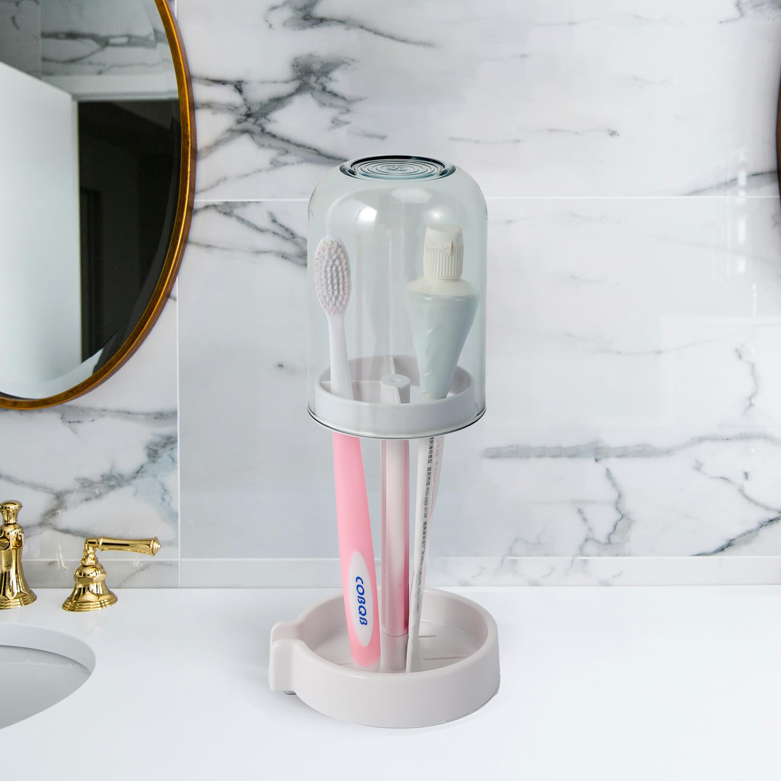 Toothbrush Holder with Cups Cover Contain 3 Slots, Toothpaste and Toothbrush Organizer Toothpaste Holder Stand Conventional Toothbrushes Holders