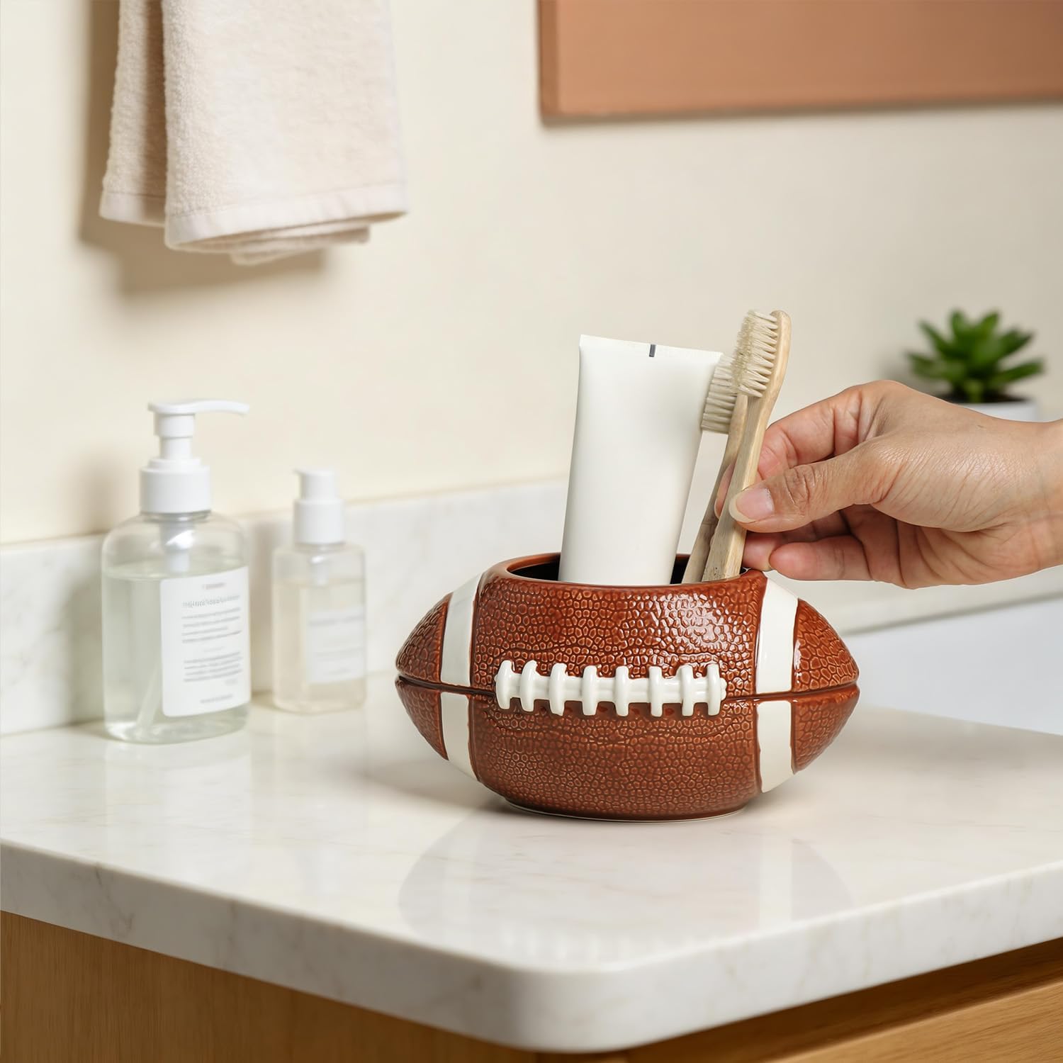Gaolinci Football Shape Toothbrush Holder, Eyebrow Pencil, Makeup Brush and Razor Storage