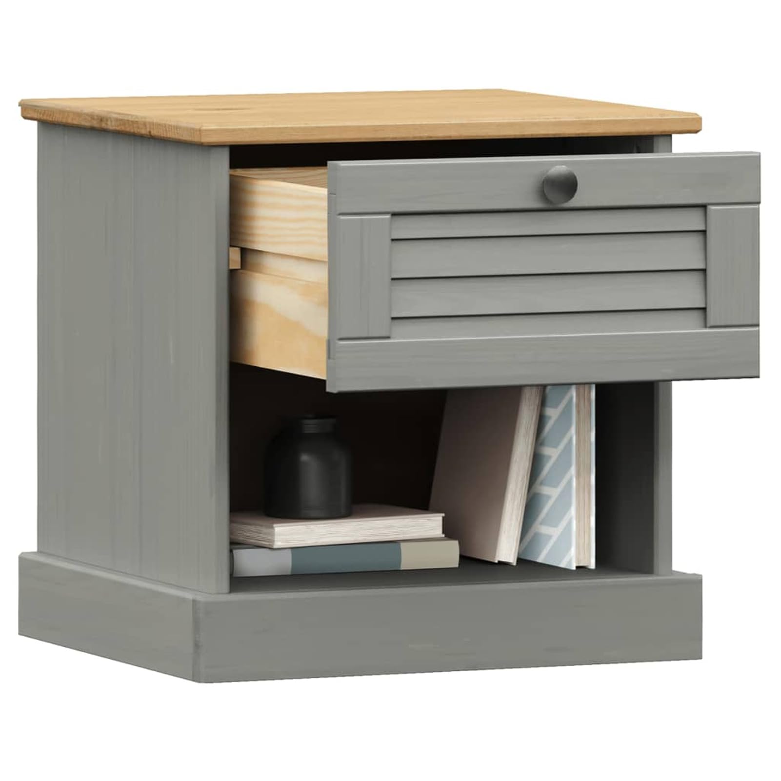 Homgoday Comodino Vigo Grigio 42x35x42 cm in Legno Massello di Pino, Credenza Armadio, Armadietto da Pavimento Mobili,Comodino Camera da Letto, Comodino Credenza per Camera da Letto Model353156