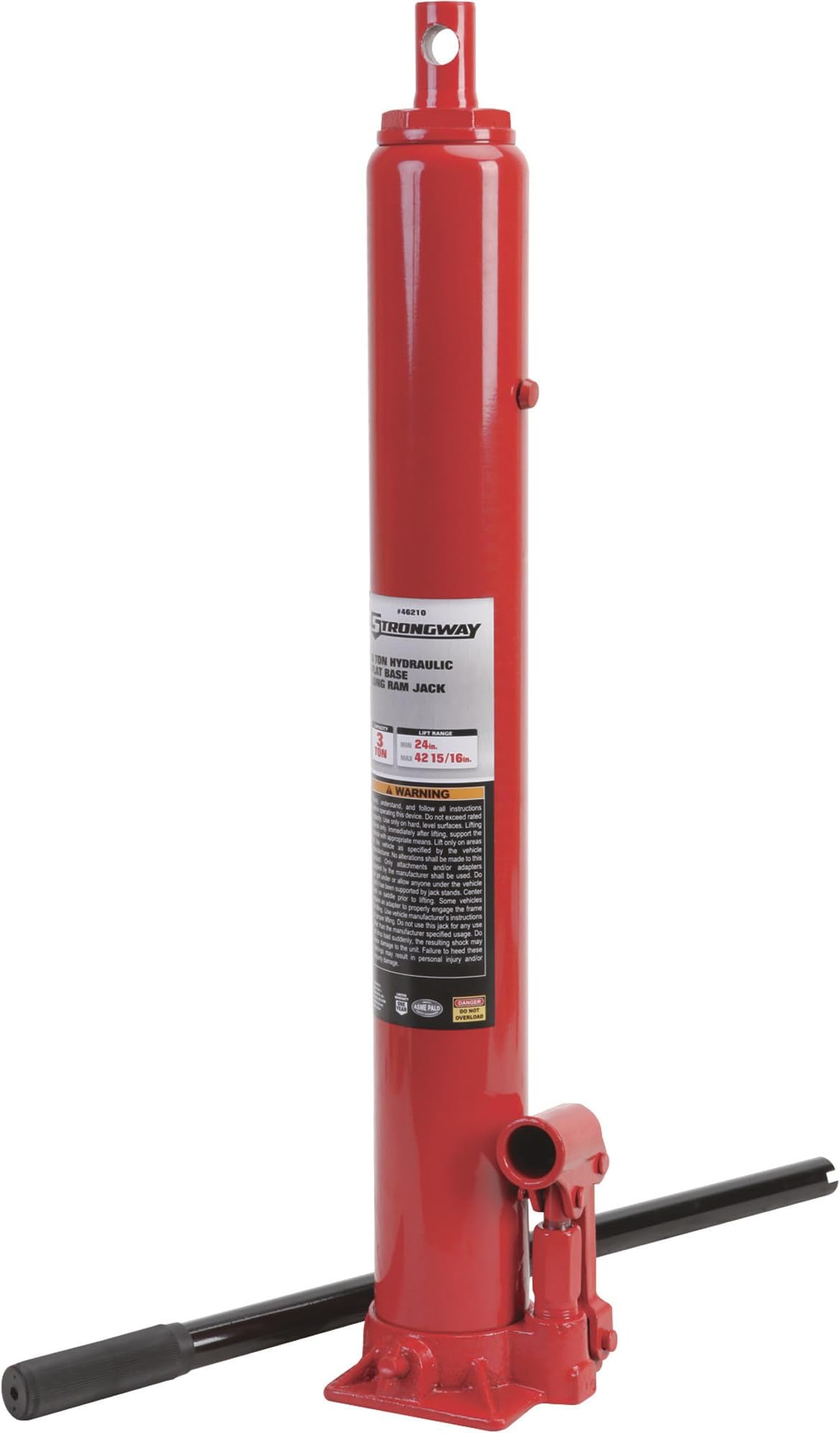 3-Ton Long Ram Hydraulic Jack - Single Piston, Flat Base