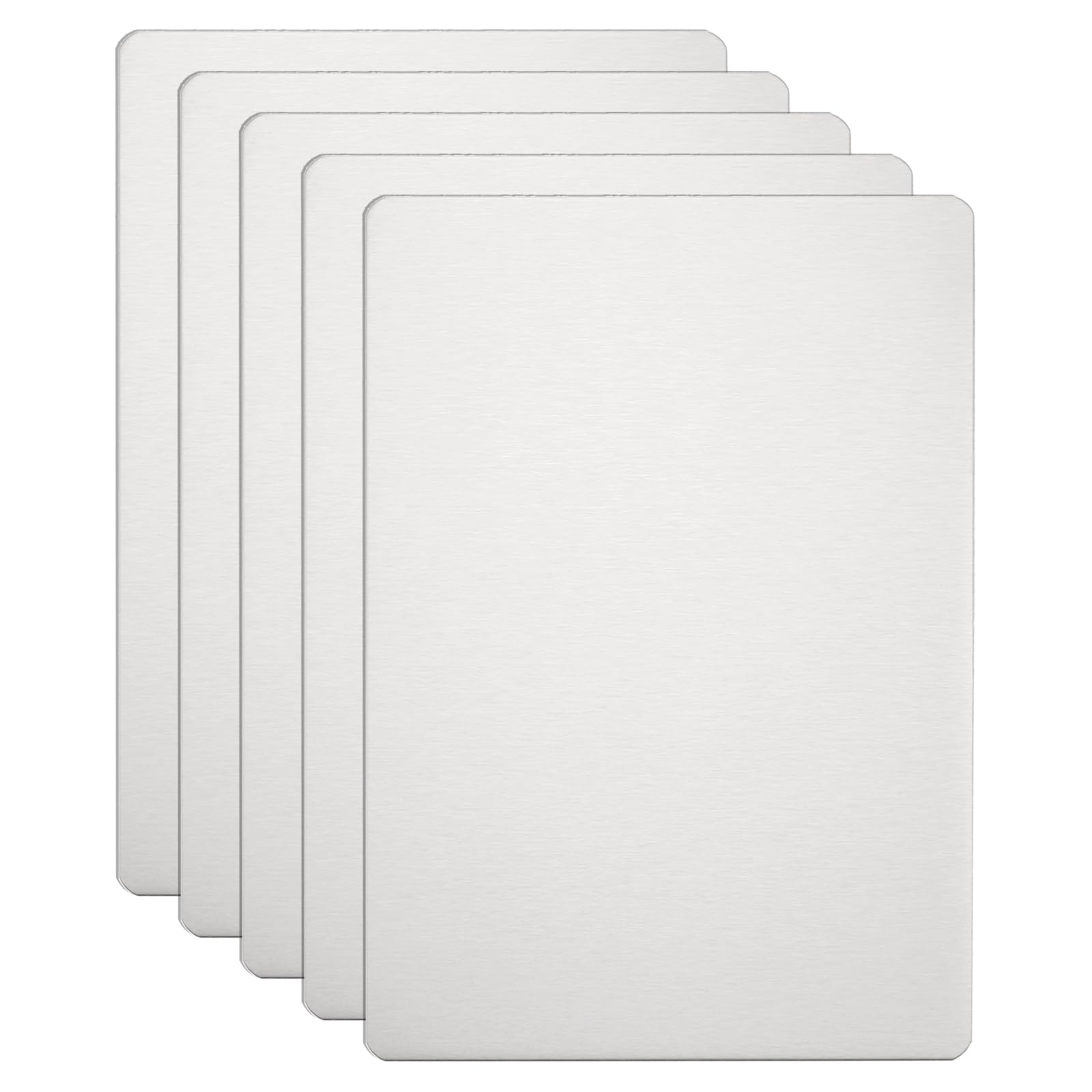 sourcing map 5pcs Metal Business Card 120 x 80 x 0.4mm 201 Stainless Steel Brushed Engrave Cards Custom Blank CNC Engrave Sheet for House Office DIY Gift Invitations, Silver