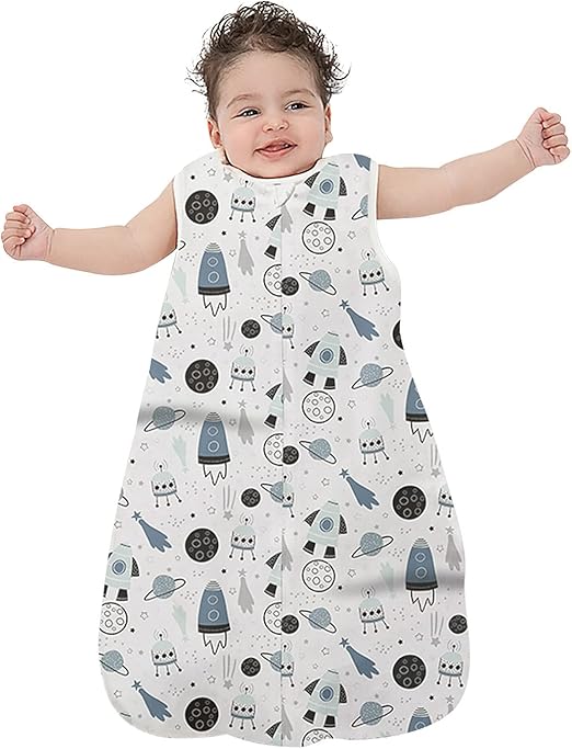 TURMIN Nursery,Bedding,Blankets & Swaddlers,Swaddles TURMIN Baby Sleeping Bag, 100% Cotton 0.5 Tog Infant Swaddle Sack, Sleeveless Swaddle with Two-way Zipper, Wearable Blanket for Newborns Girls Boys, Planet, L(18-36 Months)