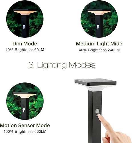 Miniatura 2 de Lustrlach Luces solares de camino para exteriores, con sensor de movimiento LED, luz de bolardo de paisaje de 20 pulgadas, impermeable, lámpara de