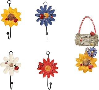 Creative Daisy Resin Wall Hooks Wall Mounted Art Flower Iron Hook Hand-Painted Hanging Coat / Hat /Key/ Towel Hooks Home D...
