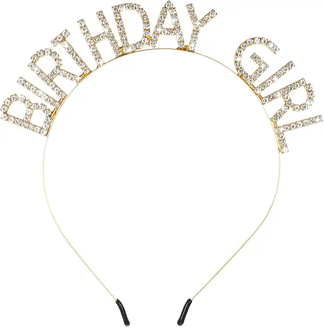 Gold Birthday Tiara Crown for Girls - Adjustable Rhinestone Headband