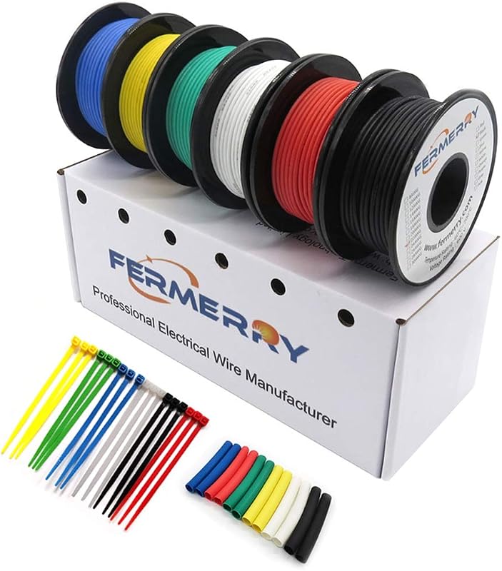 Fermerry 22 AWG Stranded Wire Spool 10ft Each 6 Colors | Flexible 22 Gauge Silicone Hook up Wire Kit Electrical Tinned Copper Wire