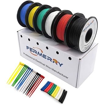 Fermerry 26 AWG Silicone Wire 0.15 mm  26 Gauge Stranded Wire Tinned Copper Wire 6 Colours/30 m Each Flexible Electric Cable Connection Wire Kit