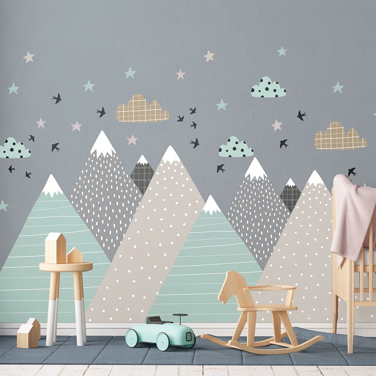 Children's Wall Stickers - Baby Room Decoration - Children's Wall Stickers - Scandinavian Mountains Farouka - Giant Wall Sticker - H60 x L90 cm