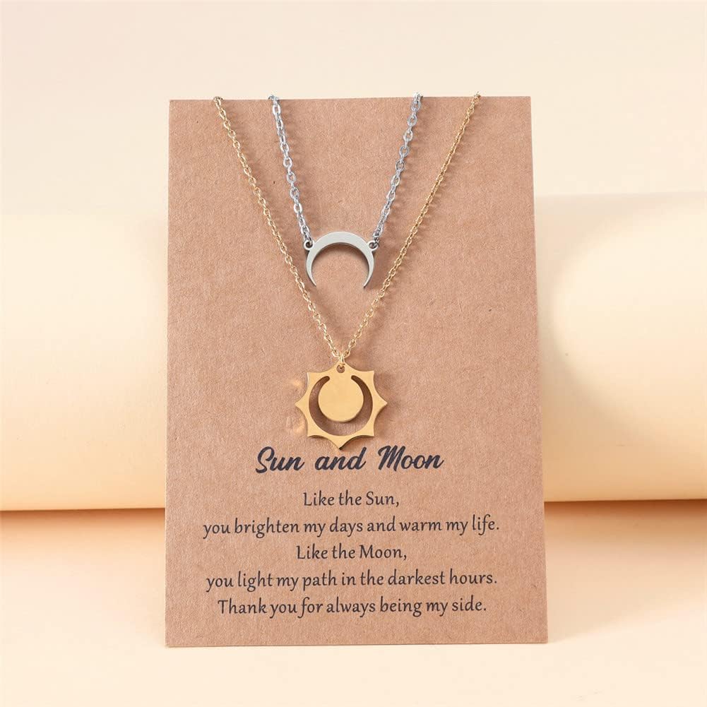 Sun and Moon Necklace for Couples Valentine's Day Couple BFF Necklace for 2 Matching Moon Crescent Sun Stainless Steel Necklace Jewelry Gift