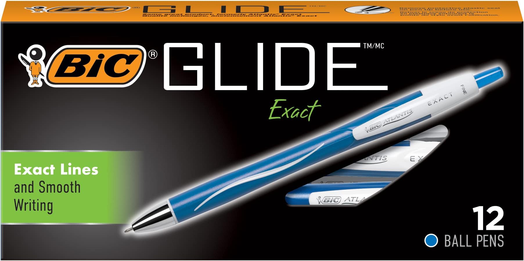 Glide Exact Blue Retractable Ballpoint Pens, Fine Point (0.7mm), 12-Count Pack, Ultra Smooth Writing Blue Pens