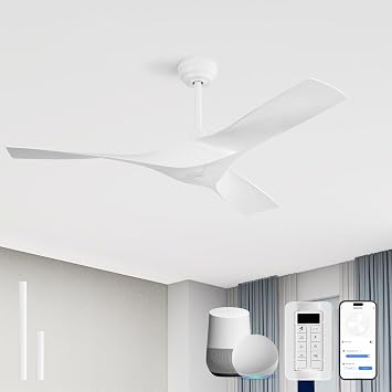 Sofucor 52 Inch Smart Ceiling Fan No Light, Modern Ceiling Fan with 3 Plastic Blades, Compatible with Alexa/Google/App, 6 Speeds 4500CFM, Timer Quiet Reversible DC Motor, ETL/FCC