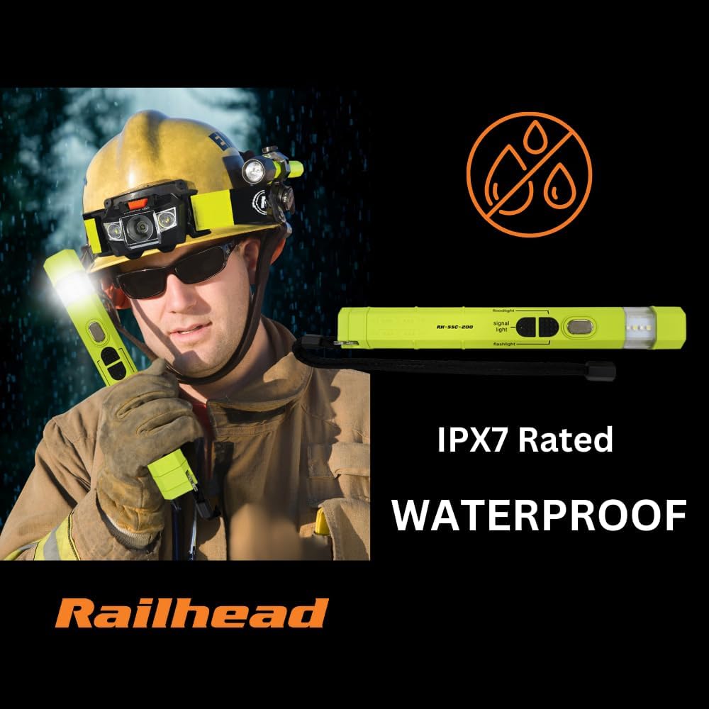 Railhead Gear Magnetic Multifunction Work Light Flashlight 360° Visibility Safety Floodlight Battery Operated with Wrist Lanyard and Belt Clip RH-SSC-200