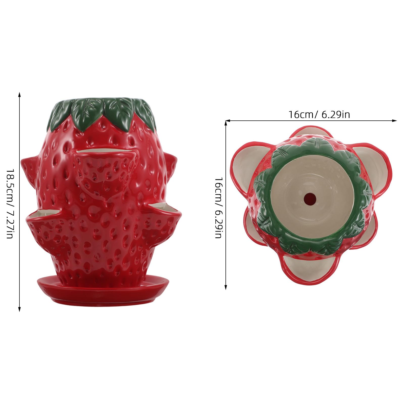 TOYANDONA Ceramiczna doniczka w kształcie truskawki - wyjątkowa dekoracyjna doniczka z podstawką do sukulentów, ziół i roślin doniczkowych