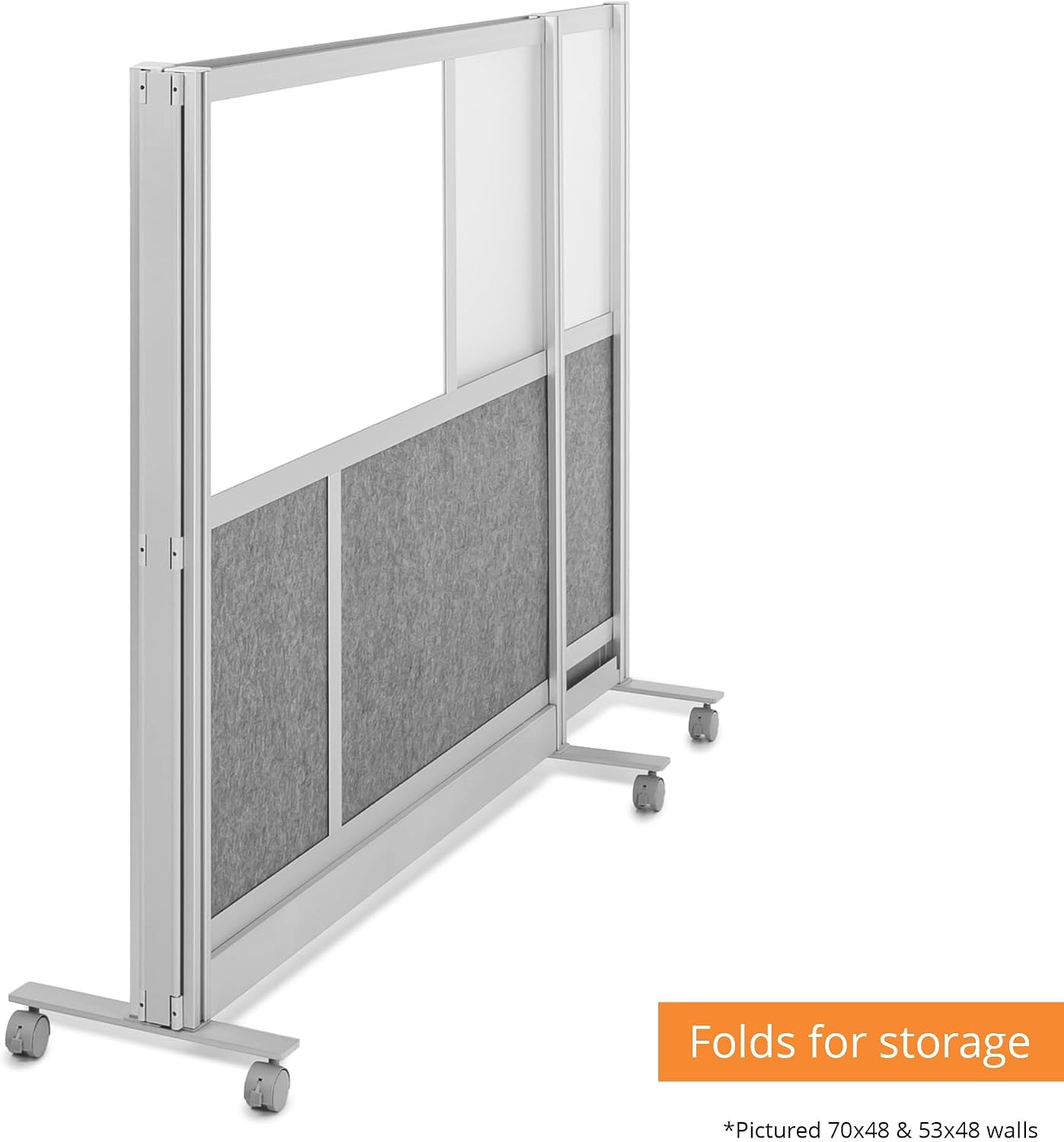 Modular Wall Partition Room Divider Bundle - Gray 70"x48" + 53"x48", 2 Cubicle Walls, Hinge & Casters for Flexible Office Divider & Room Divider Wall