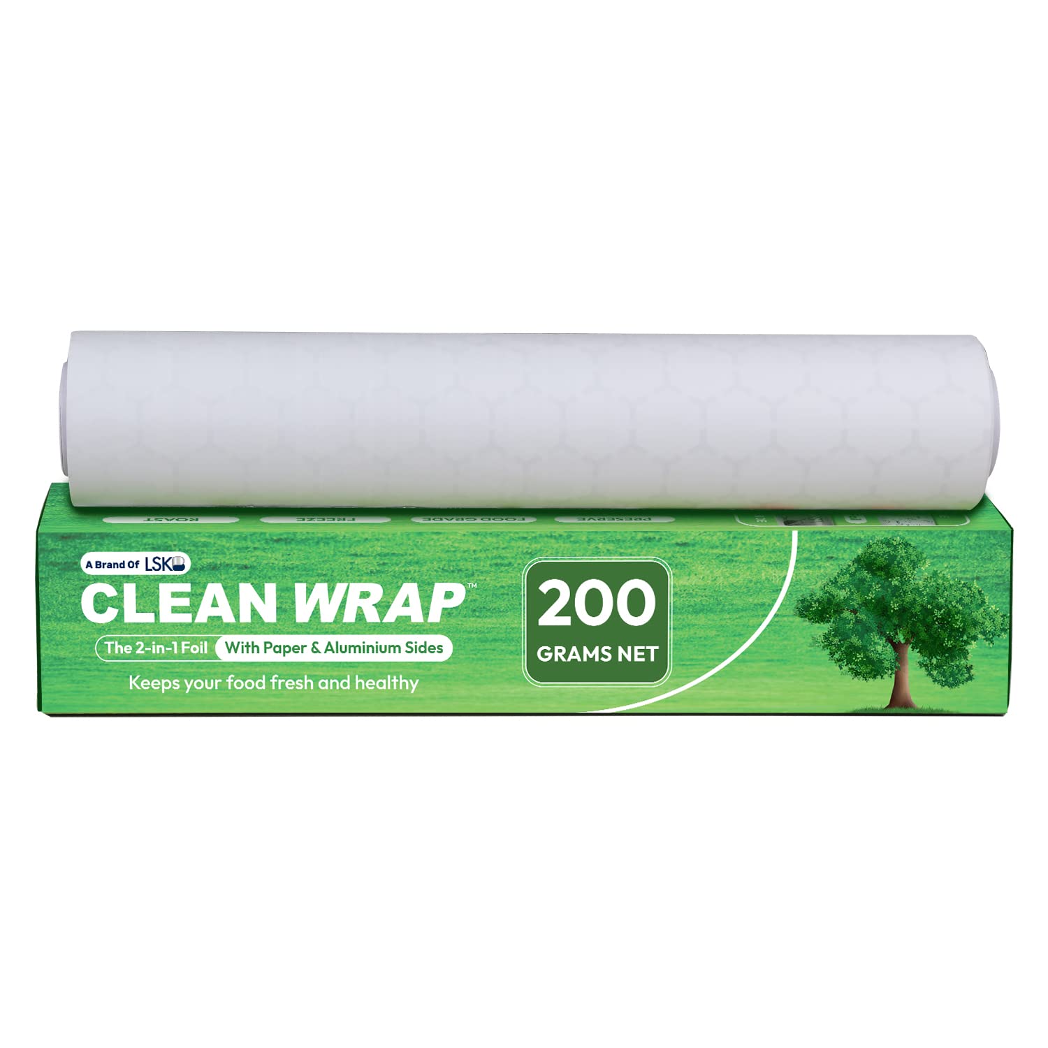 CLEAN WRAP 2-in-1 Paper & Aluminium Foil (200 Grams Net) for Food Packing | Keeps Food Fresh | Ideal for Food Wrapping, Packing, Storing and Serving | 13.22 Meter Net Guaranteed Length