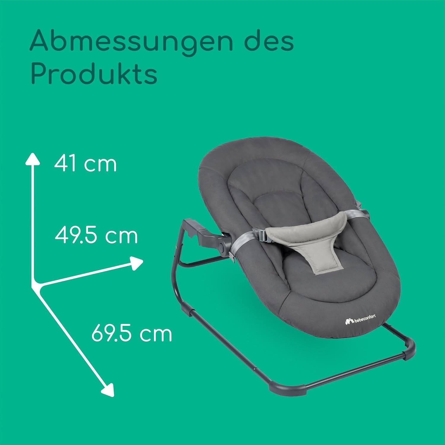 Bebeconfort Timba Baby, 2-in-1-Babywippe, ab Geburt – 6 Monate, 0–9 kg, Neugeborenenset für Hochstuhl Timba Baby, 2 Liegepositionen, besonders weich gepolsterter Sitz, 3-Punkt-Gurt, Tinted Graphite