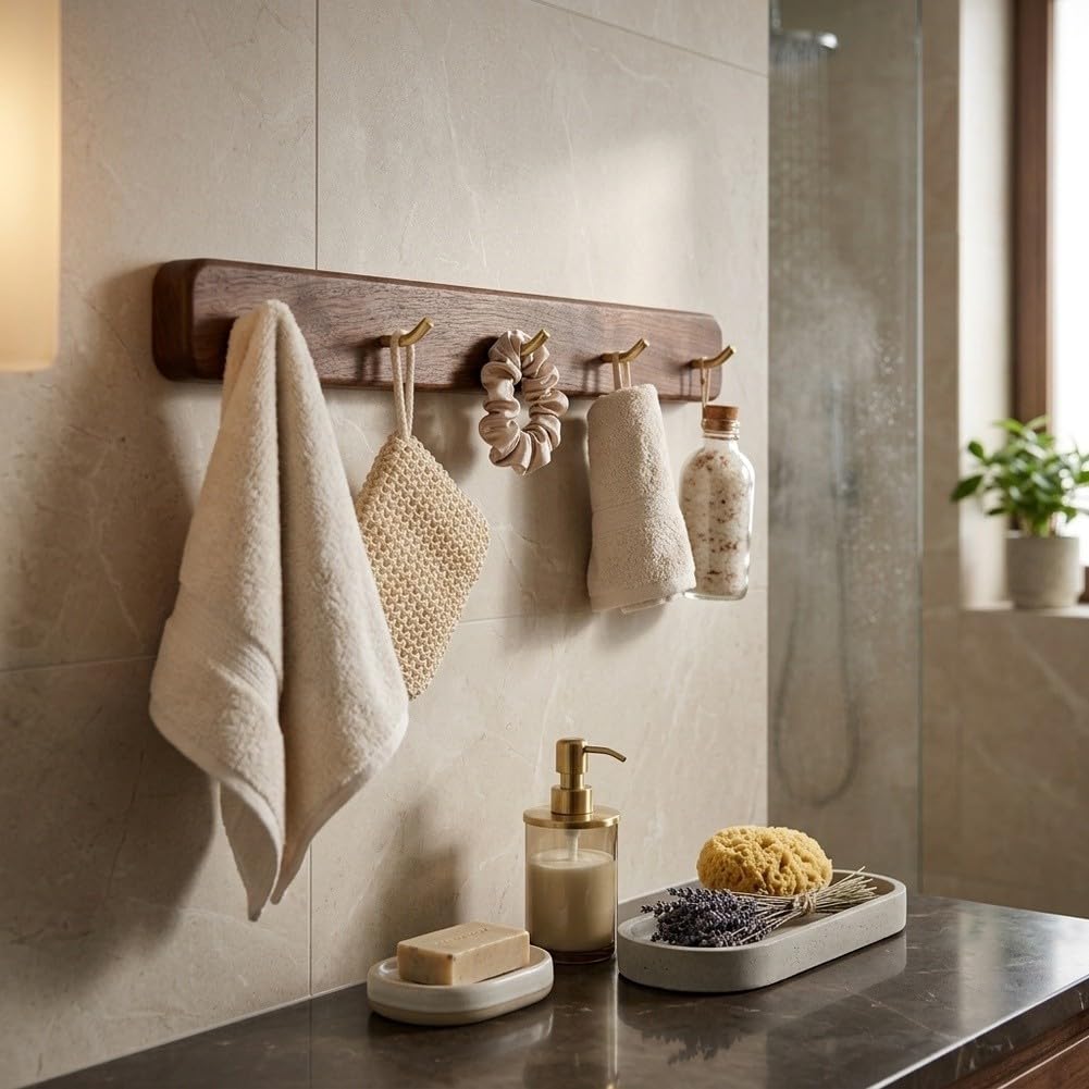 Porte-Manteau Design pour bois Noyer et Or 36cm Porte-Manteau