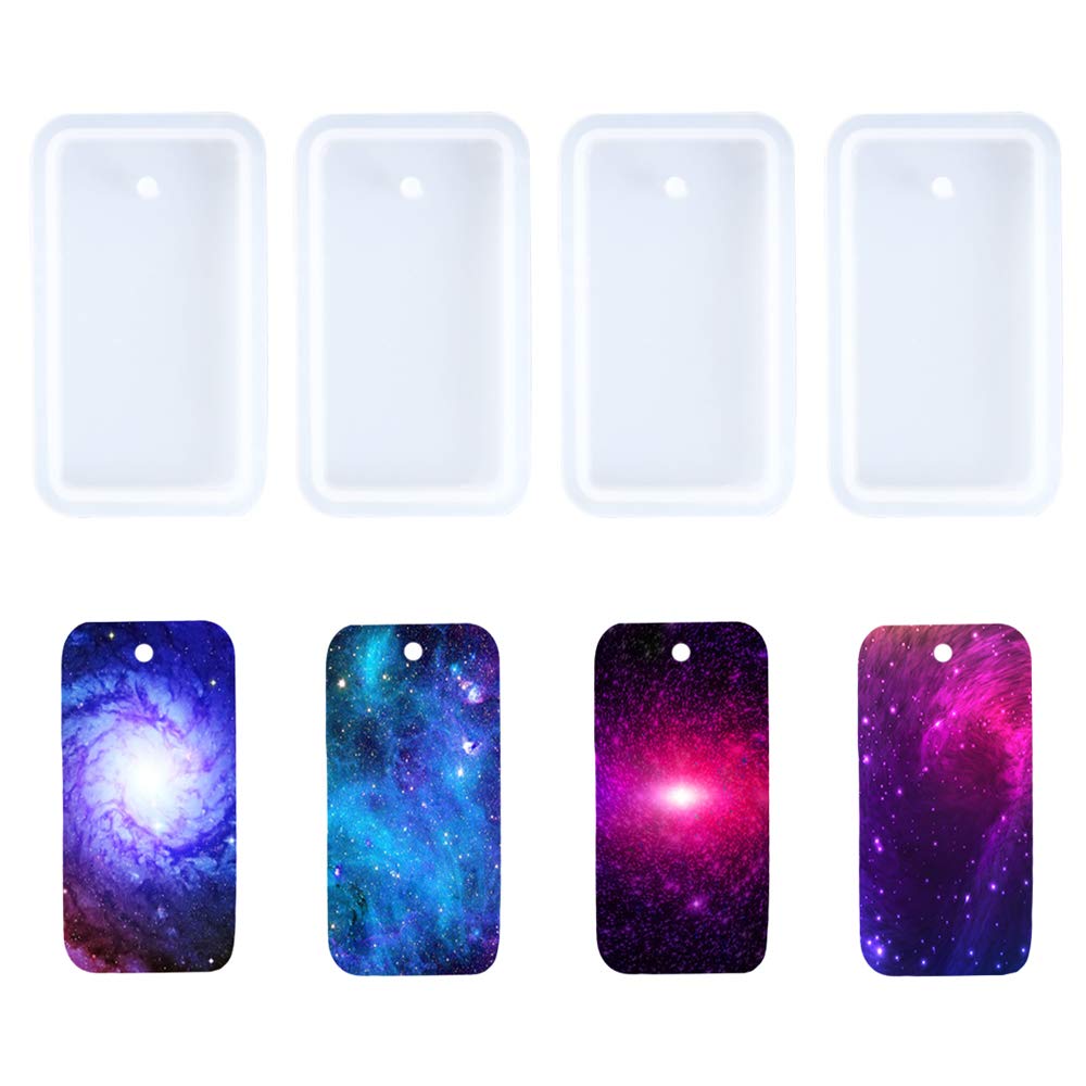 Nifocc Rectangle Keychain Silicone Mold Rectangle Keychain Charms Epoxy Resin Molds Casting Molds with Hole for DIY Crafts Making Large Size 4 Pcs