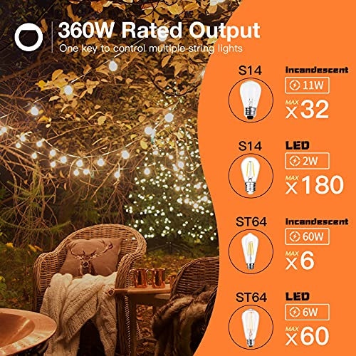 Addlon - Dimmer For Outdoor String Lights, 360W, Timing 1H/2H/3H/4H, 4 Brightness Level, Remote Control Kit, Control Led String Lights, Convenient Life Style #TOP5